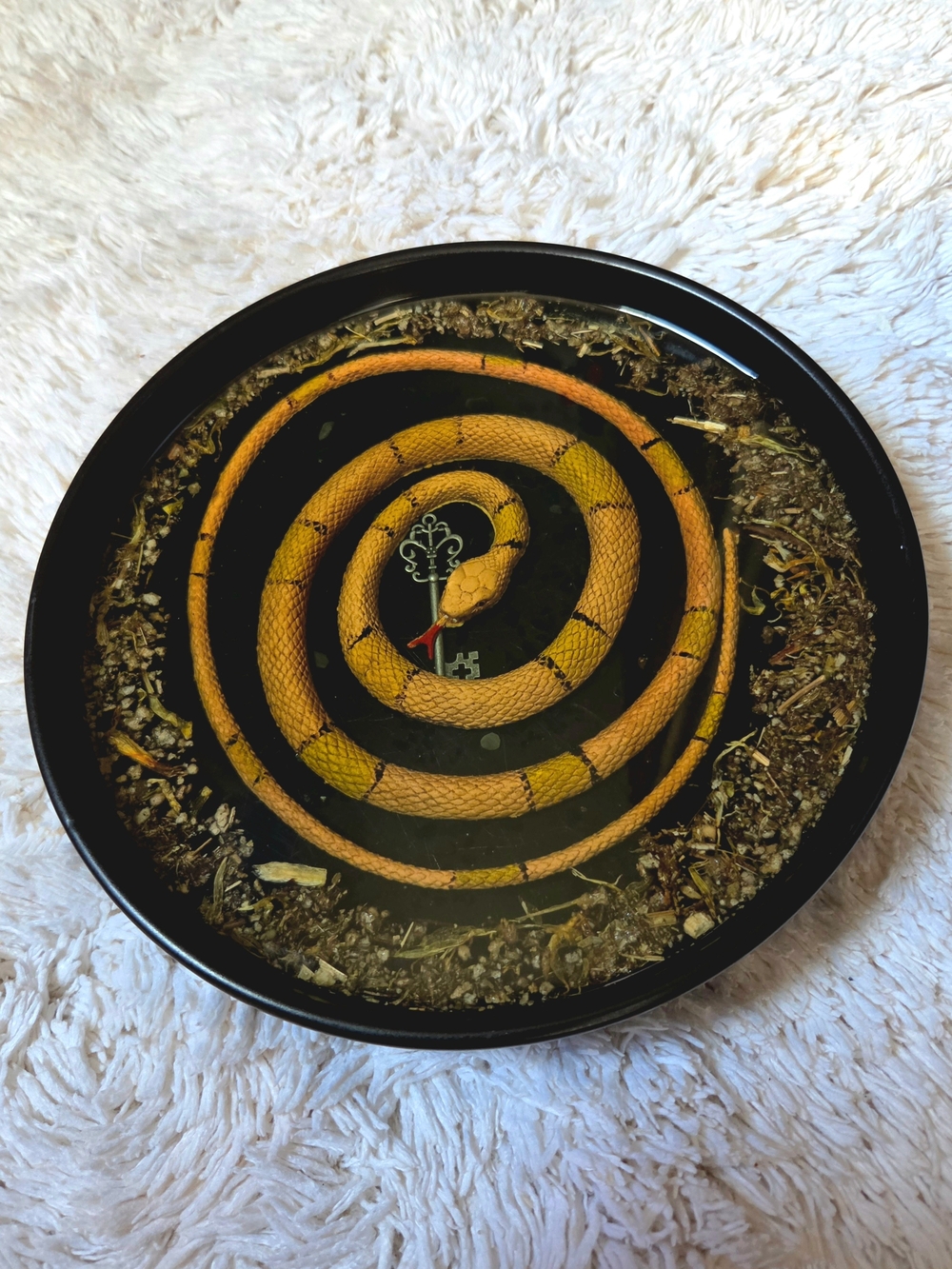 LARGE OOAK Hecate Goddess Herbal Obsidian Snake Altar Offering Bowl 8.5"